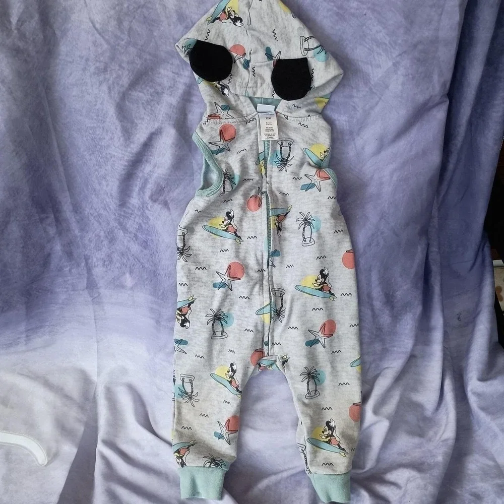 Disney Baby Surfing Mickey Mouse Hooded Zip Up Romper